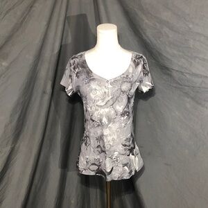 Apt. 9 Gray Floral Short Sleeve Top Size Large